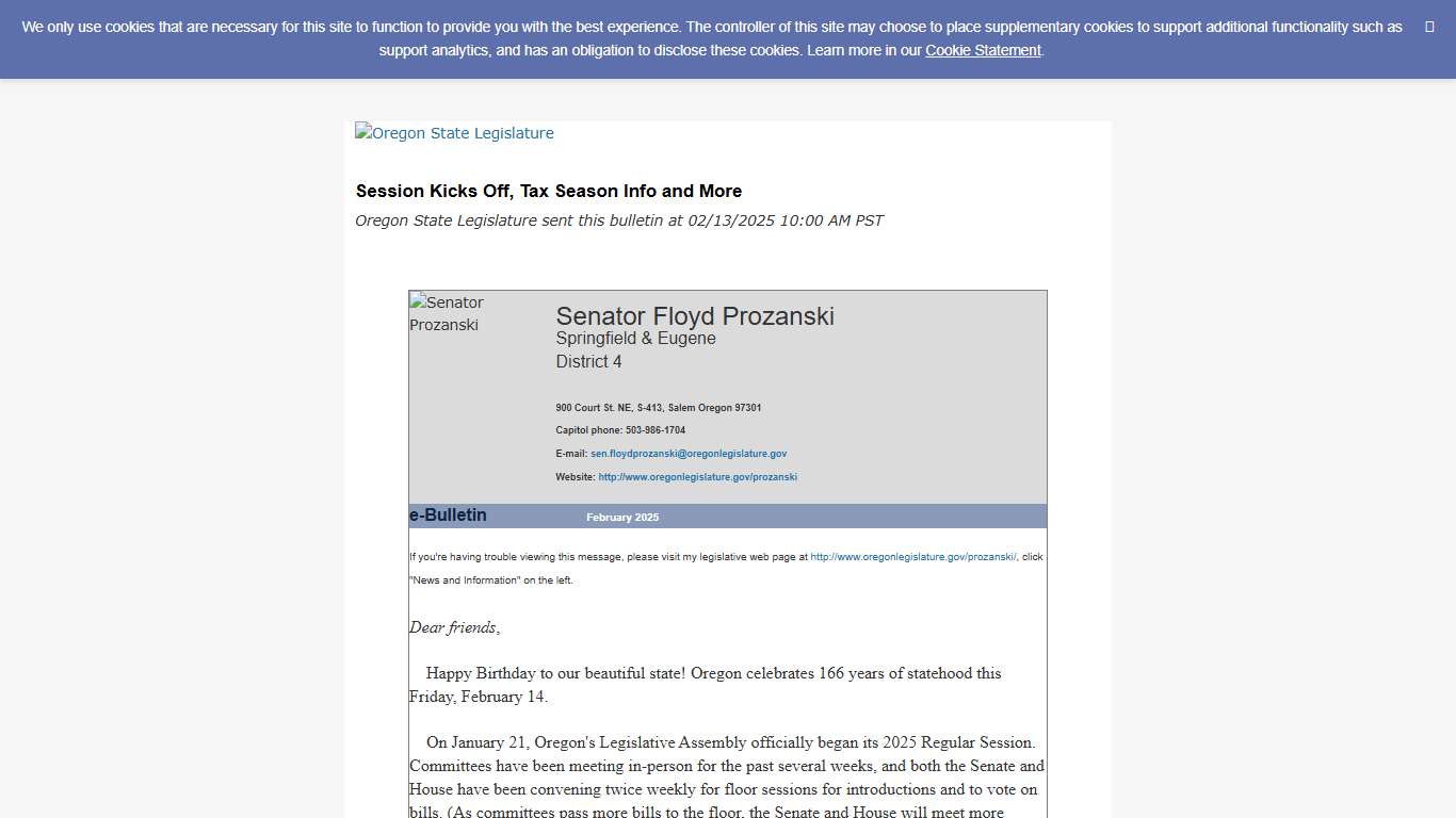 Session Kicks Off, Tax Season Info and More