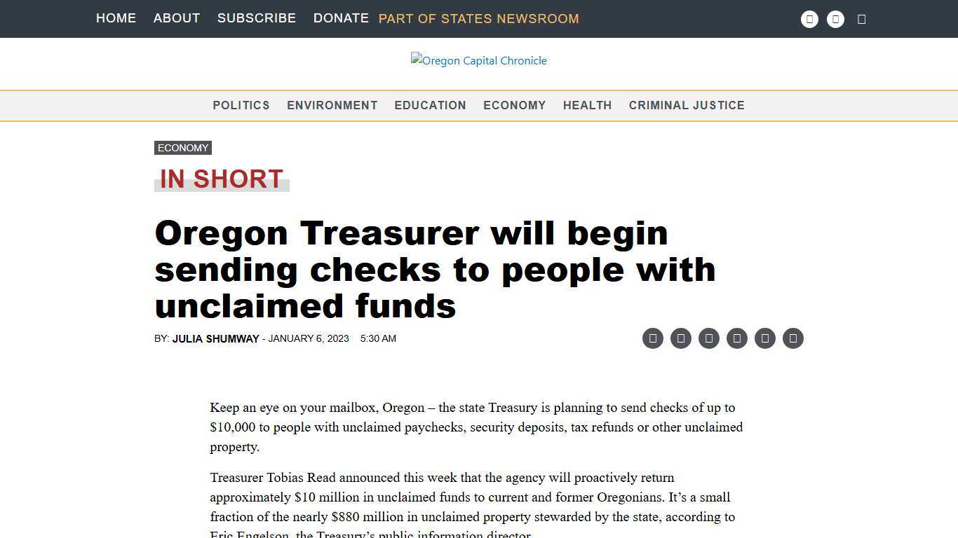 Oregon Treasurer will begin sending checks to people with unclaimed funds • Oregon Capital Chronicle
