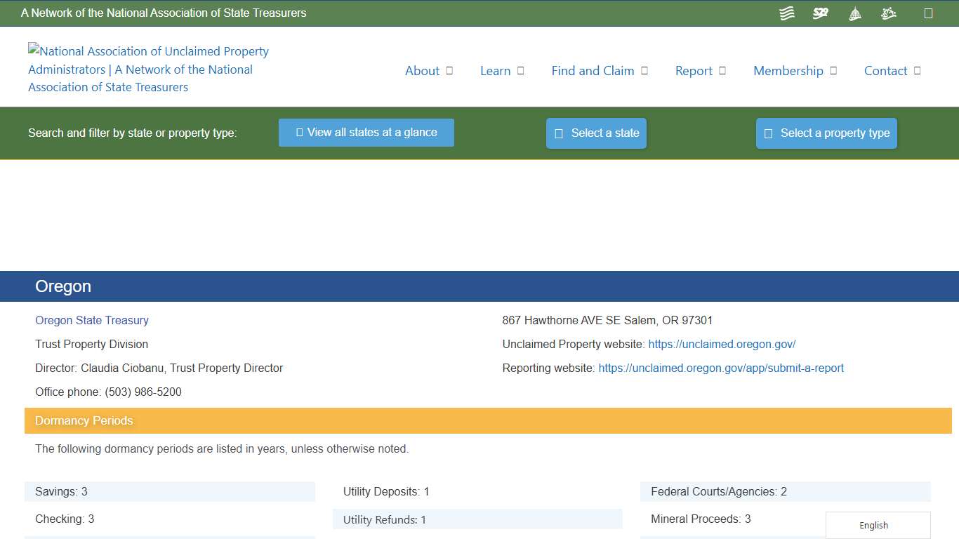 Oregon – National Association of Unclaimed Property Administrators (NAUPA)