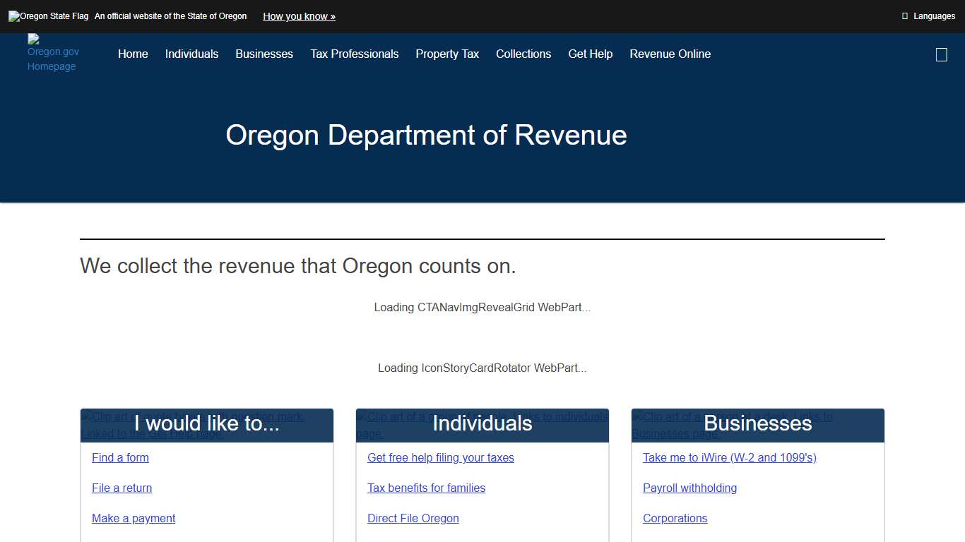 Oregon Department of Revenue : Welcome Page : State of Oregon