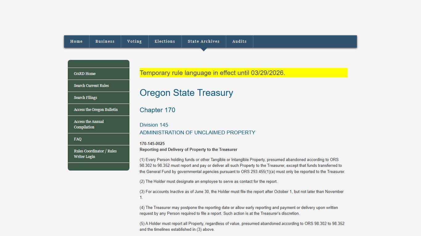 Oregon Secretary of State Administrative Rules